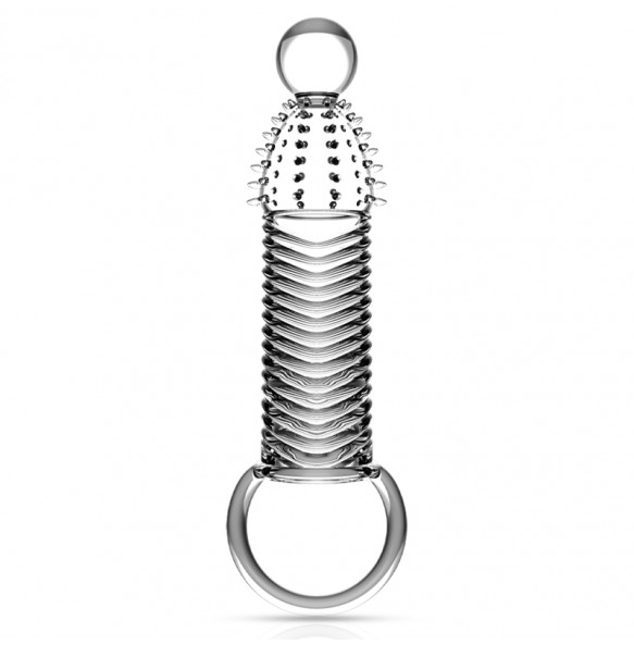 JEUSN - Crystal Penis Sleeve With Ball Strap Ribbed Type (L:13.5cm - D:3.9cm)
